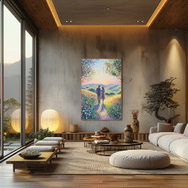 Pointillismpar Lantar sig vid solnedgången – Roman Poster