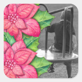 Pointsettia jul foto dekal fyrkantigt klistermärke