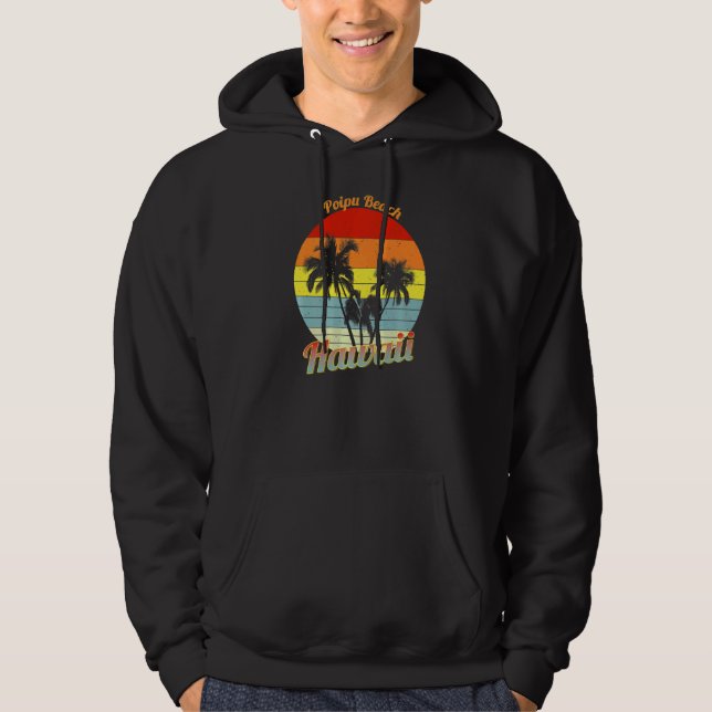 Poipu Beach Hawaii Retro Tropical Handflatan Träd  Hoodie (Framsida)
