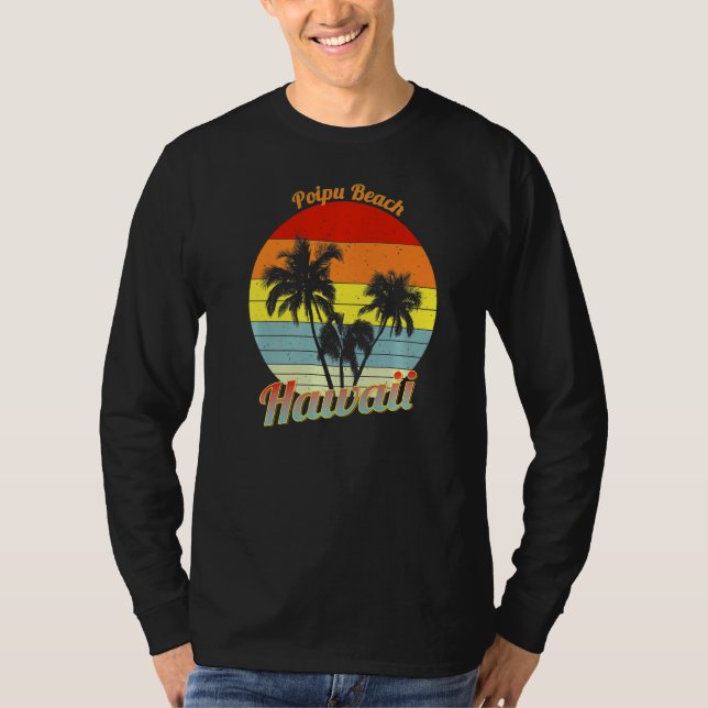 Poipu Beach Hawaii Retro Tropical Handflatan Träd  T Shirt (Framsida)