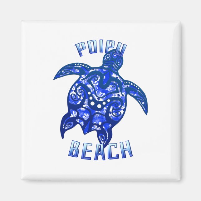 Poipu Beach Hawaii Vacation Tribal Turtle Magnet (Framsidan)