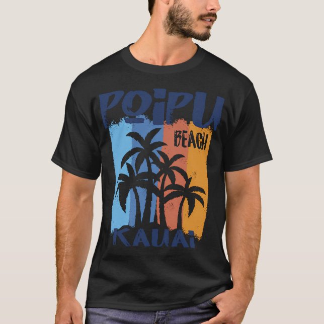 Poipu Beach Kauai Roligt Färgfull Handflatan Träd T Shirt (Framsida)