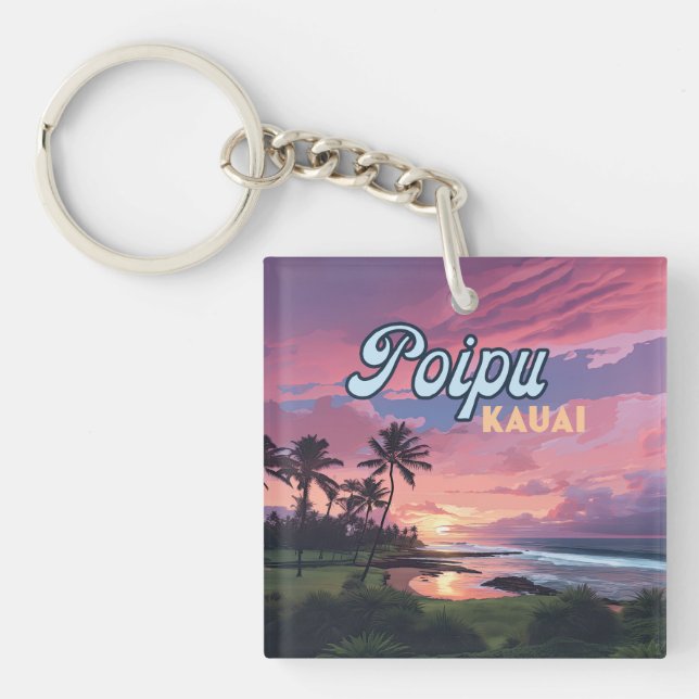 Poipu Kauai Hawaii Beach Handflatan Träd Retro (Framsidan)