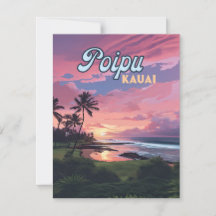 Poipu Kauai Hawaii Beach Handflatan Träd Retro Car