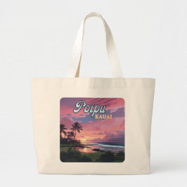 Poipu Kauai Hawaii Beach Handflatan Träd Retro Jumbo Tygkasse