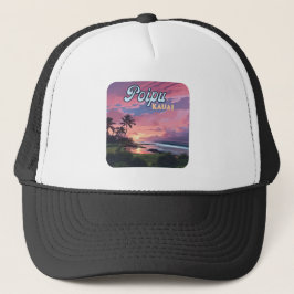 Poipu Kauai Hawaii Beach Handflatan Träd Retro Keps