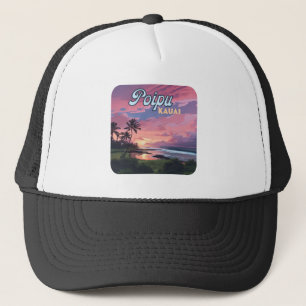 Poipu Kauai Hawaii Beach Handflatan Träd Retro Keps