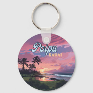 Poipu Kauai Hawaii Beach Handflatan Träd Retro Nyckelring