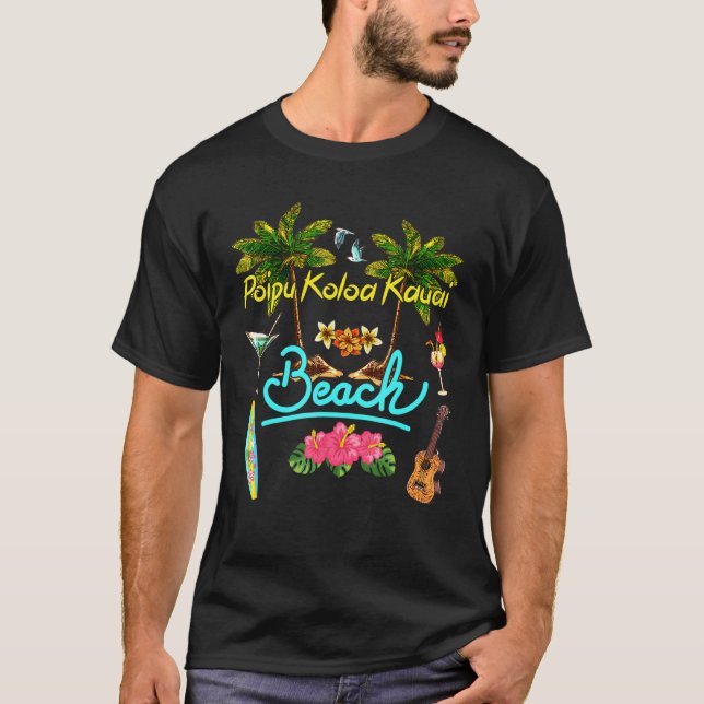 Poipu Koloa Kauai Beach Sommaren Handflatan Surfa  T Shirt (Framsida)