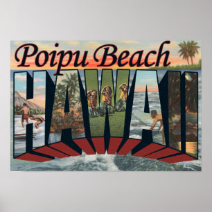Poipu strand, Hawaii - stora brevplatser Poster