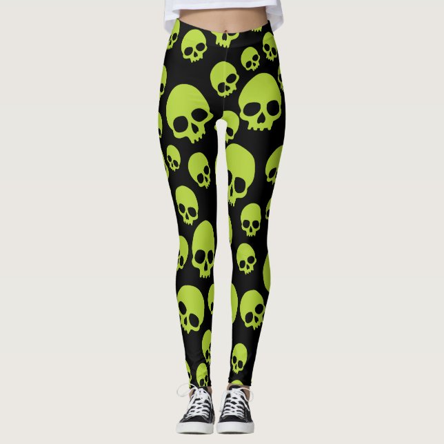 Poison Grönt Random Döskallar Mönster Leggings (Framsida)