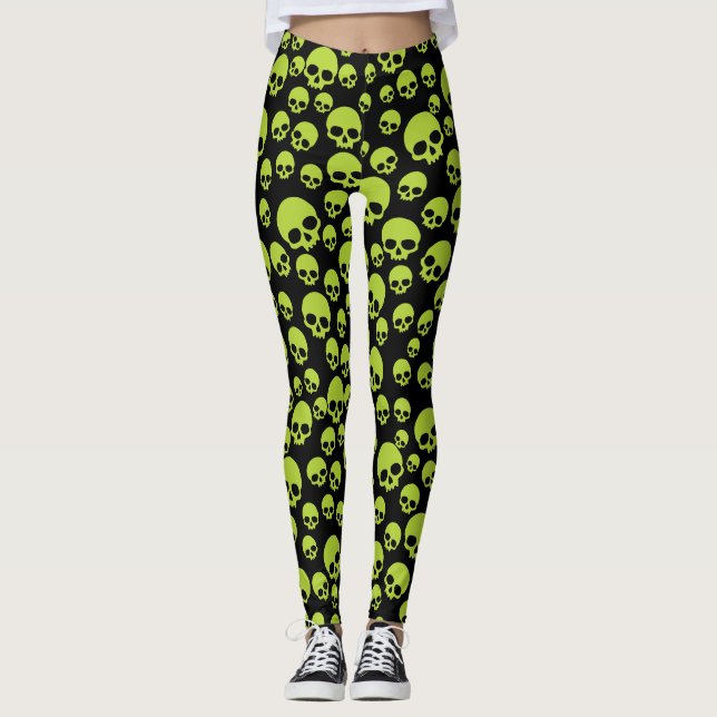 Poison Grönt Random Döskallar Mönster Leggings (Framsida)