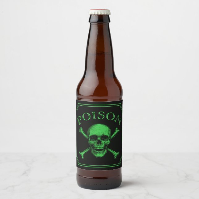 Poison Skull och Crossbone Halloween Design Skriv  Ölflaska Etikett (Framsida)