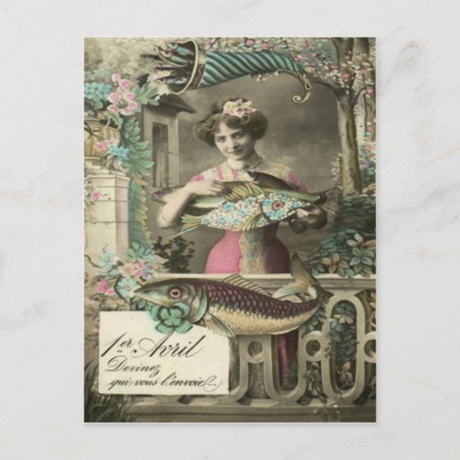 Poisson för blommafiskymnighetshorn d'avril vykort (Framsida)
