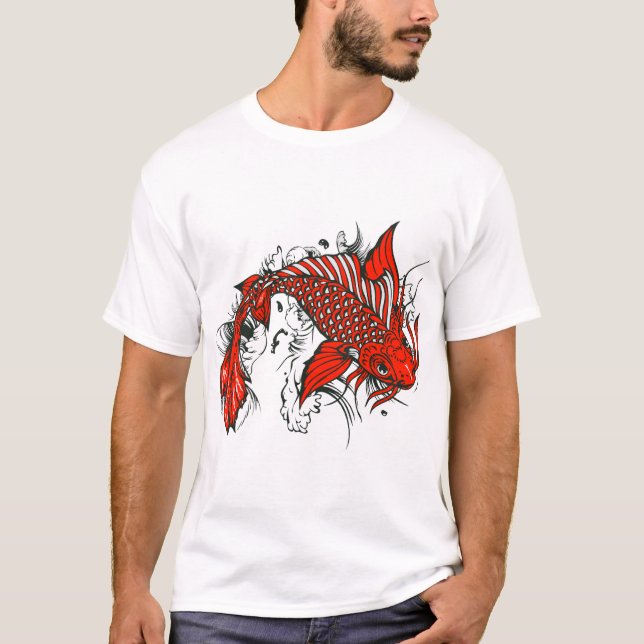 Poisson koi tattoo fish japonais dessin old scool t shirt (Framsida)