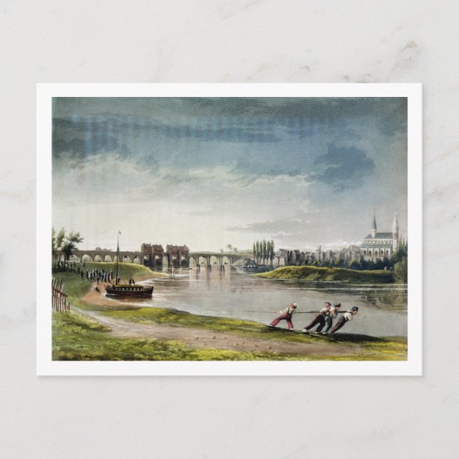 Poissy, från "Views on the Seine", graverad av Tho Vykort (Framsida)