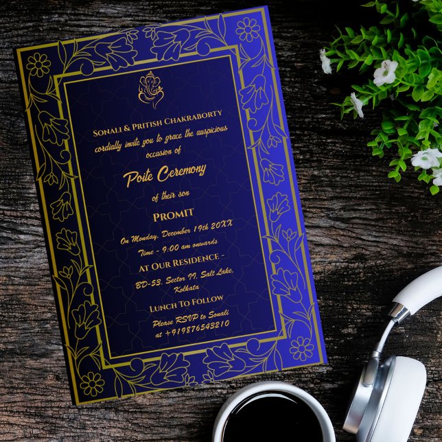 Poite Janeu Upanayanam Hindu Heliga Thread Blommig Inbjudningar (Skapare uppladdad)