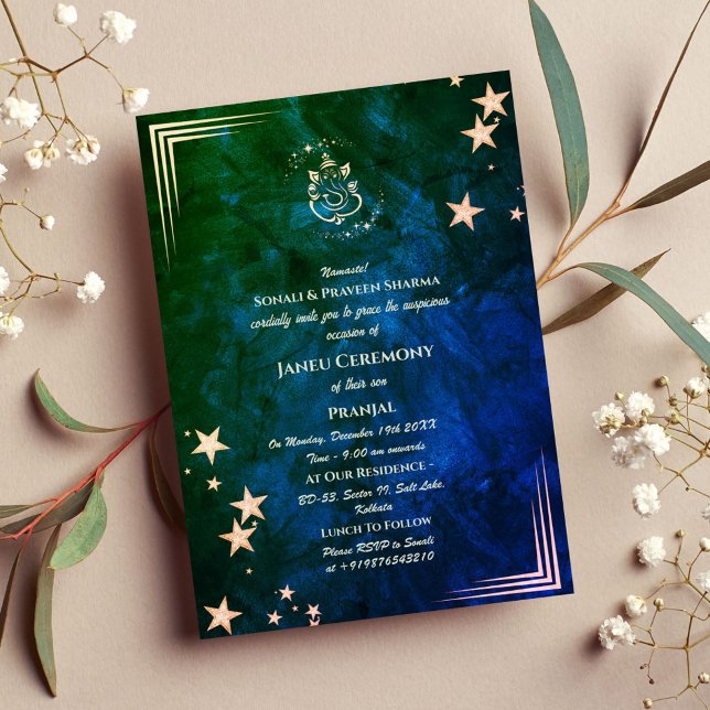 Poite Janeu Upanayanam Hindu Heliga Thread Blue Gu Inbjudningar (Skapare uppladdad)