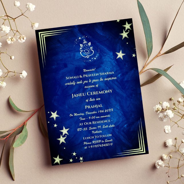 Poite Janeu Upanayanam Hindu Heliga Thread Blue Gu Inbjudningar (Skapare uppladdad)