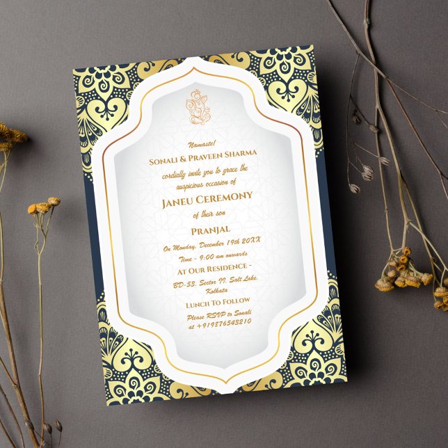 Poite Janeu Upanayanam Hindu Heliga Thread Blue Gu Inbjudningar (Skapare uppladdad)