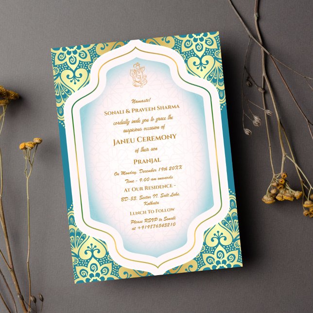 Poite Janeu Upanayanam Hindu Heliga Thread Blue Gu Inbjudningar (Skapare uppladdad)