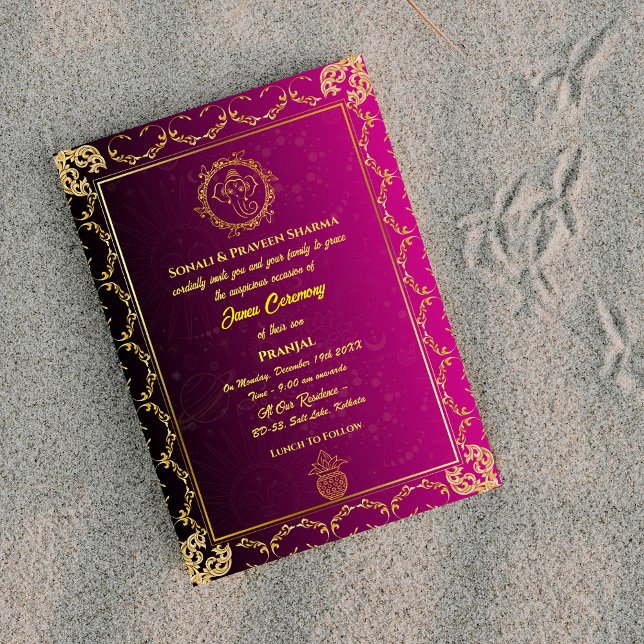 Poite Janeu Upanayanam Hindu Heliga Thread Teal Gu Inbjudningar (Skapare uppladdad)