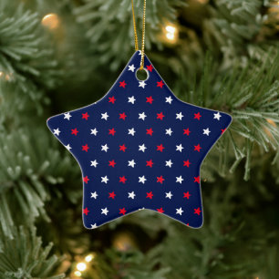 Poitiska röda vita marinblå stjärnor jul julgransprydnad keramik
