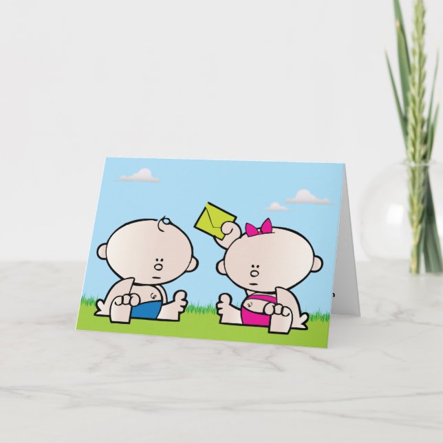 Pojflicka Twin Birthday Greeting Card Kort (Framsida)