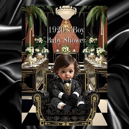 Pojk Babyshower 1920-tals Art deco rum svart guld Inbjudningar