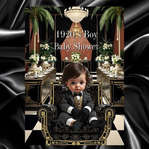 Pojk Babyshower 1920-tals Art deco rum svart guld Inbjudningar
