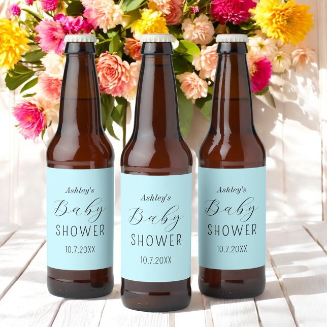 Pojk Babyshower Blå Elegant  Ölflaska Etikett (Skapare uppladdad)