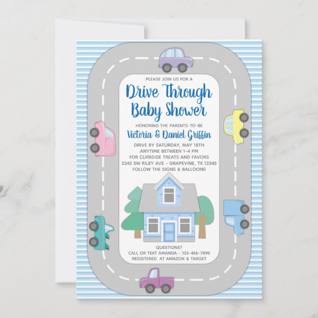 Pojk Babyshower Drive-Through Inbjudningar (Framsida)