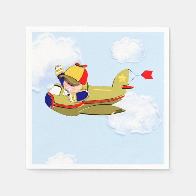 Pojk Babyshower Flygplan Pappersservett (Framsidan)