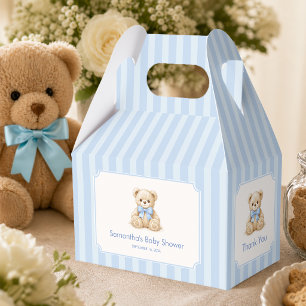Pojk Babyshower Nalleblå Ränder Tack Presentaskar