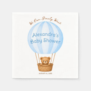 Pojk Babyshower Teddybjörn i Blå Varm Luft Ballong Pappersservett