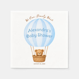 Pojk Babyshower Teddybjörn i Blå Varm Luft Ballong Pappersservett