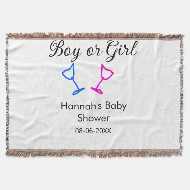 Pojk eller flicka duscha rosa blue glass namn date filt (Framsidan)