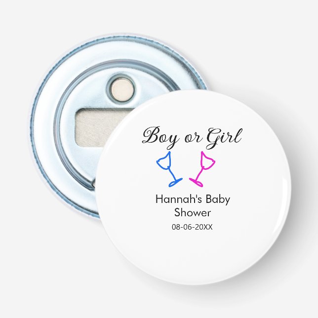 Pojk eller flicka duscha rosa blue glass namn date flasköppnare (Framsidan)