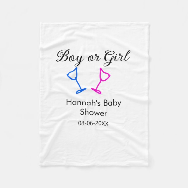 Pojk eller flicka duscha rosa blue glass namn date fleecefilt (Framsidan)