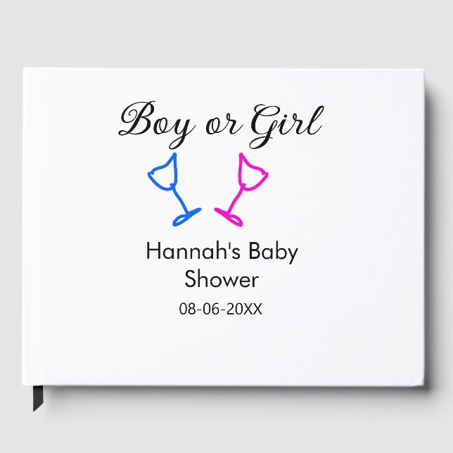 Pojk eller flicka duscha rosa blue glass namn date gästböcker (Framsida)