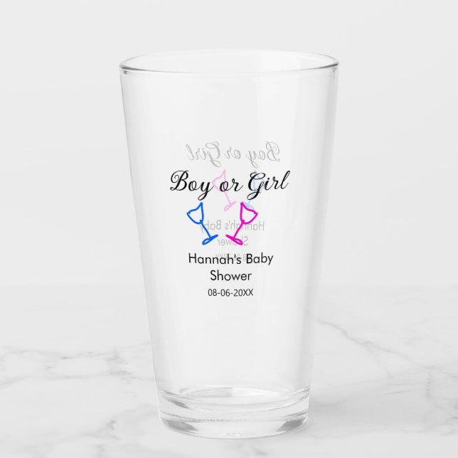 Pojk eller flicka duscha rosa blue glass namn date glaskopp (Framsida)