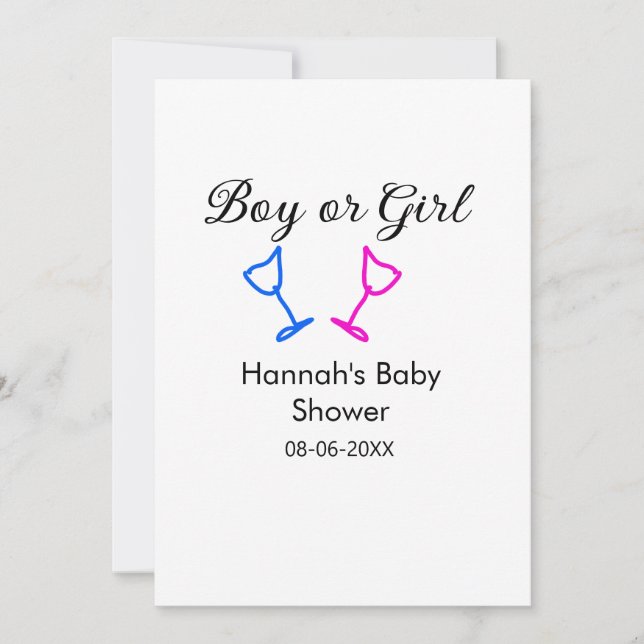 Pojk eller flicka duscha rosa blue glass namn date inbjudningar (Framsida)