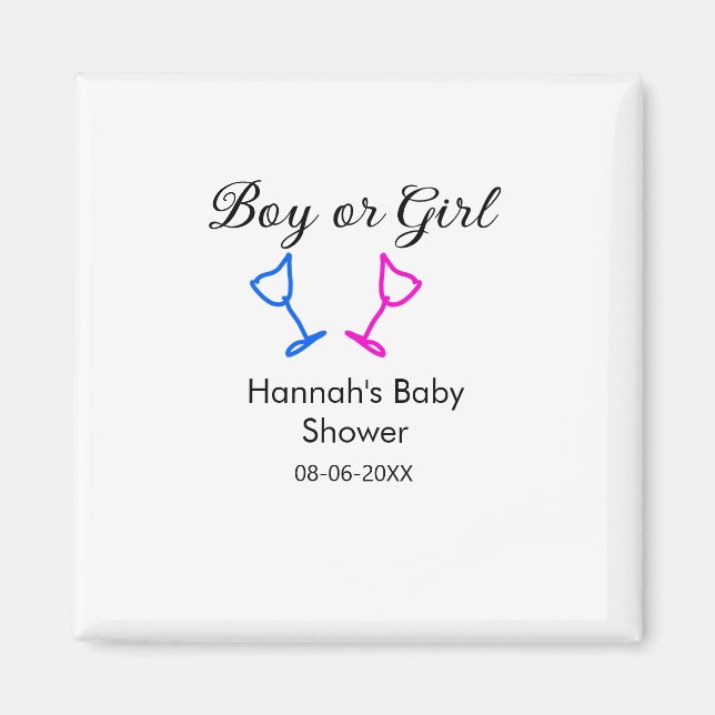 Pojk eller flicka duscha rosa blue glass namn date magnet (Framsidan)