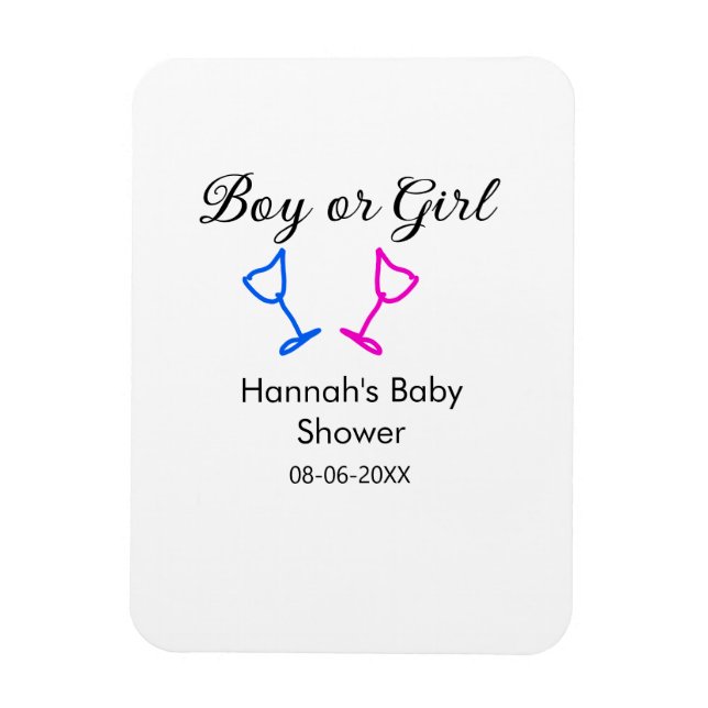 Pojk eller flicka duscha rosa blue glass namn date magnet (Vertikal)