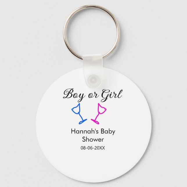 Pojk eller flicka duscha rosa blue glass namn date nyckelring (Framsida)