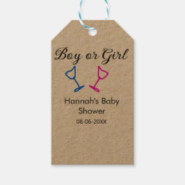 Pojk eller flicka duscha rosa blue glass namn date presentetikett