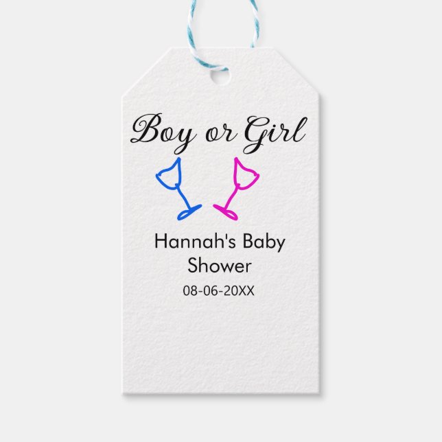 Pojk eller flicka duscha rosa blue glass namn date presentetikett (Framsidan)