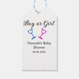 Pojk eller flicka duscha rosa blue glass namn date presentetikett