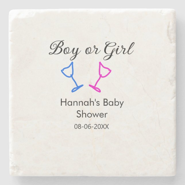 Pojk eller flicka duscha rosa blue glass namn date stenunderlägg (Framsidan)