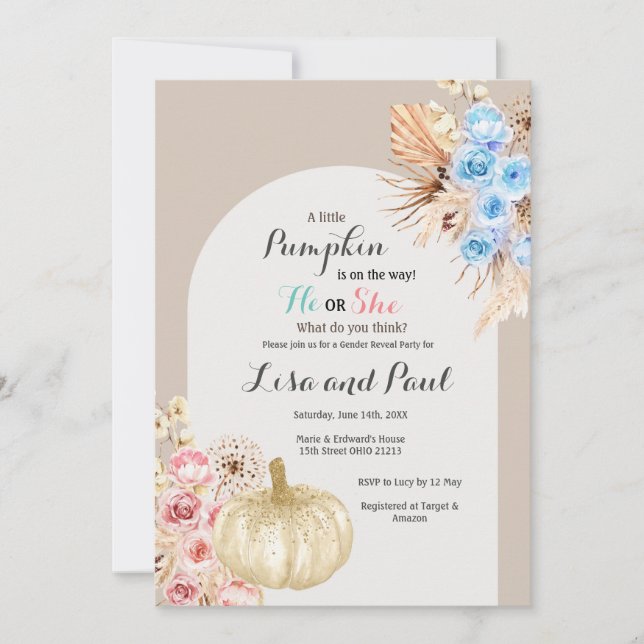 Pojk eller Girl Autumn Pumpkins Gender Reveal Inbjudningar (Framsida)